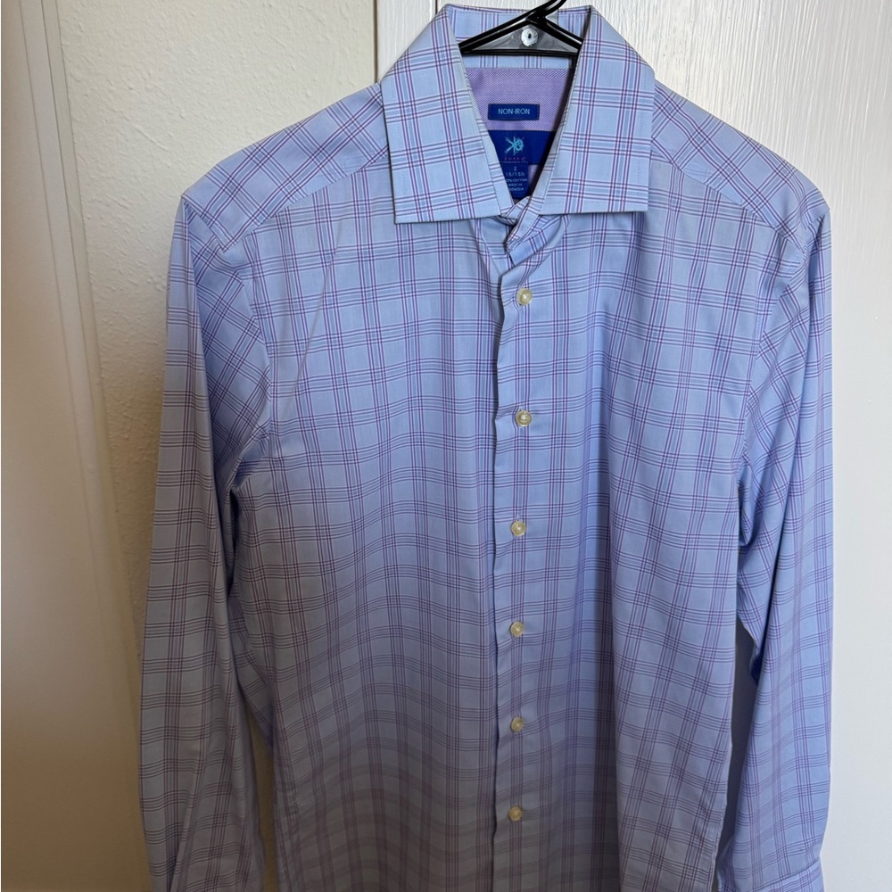 Egara Purple and White Plaid Dress Shirt